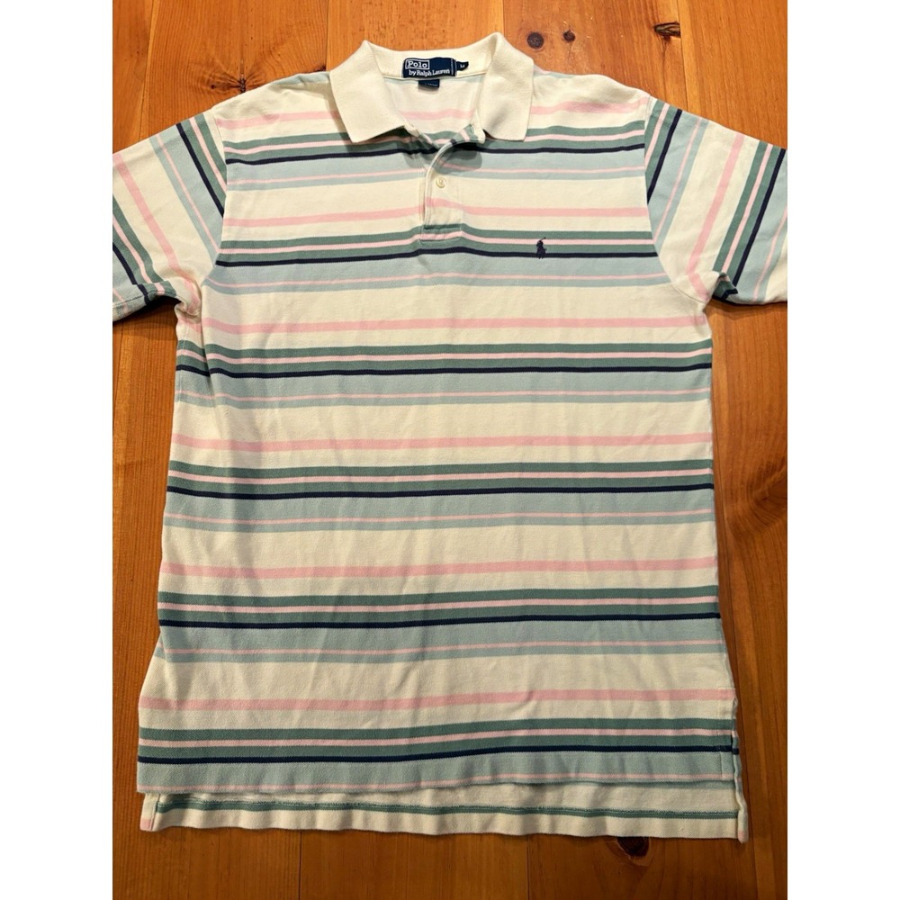 Polo Ralph Lauren Men's Medium 100% Cotton Pastel Striped Polo Shirt Multicolor